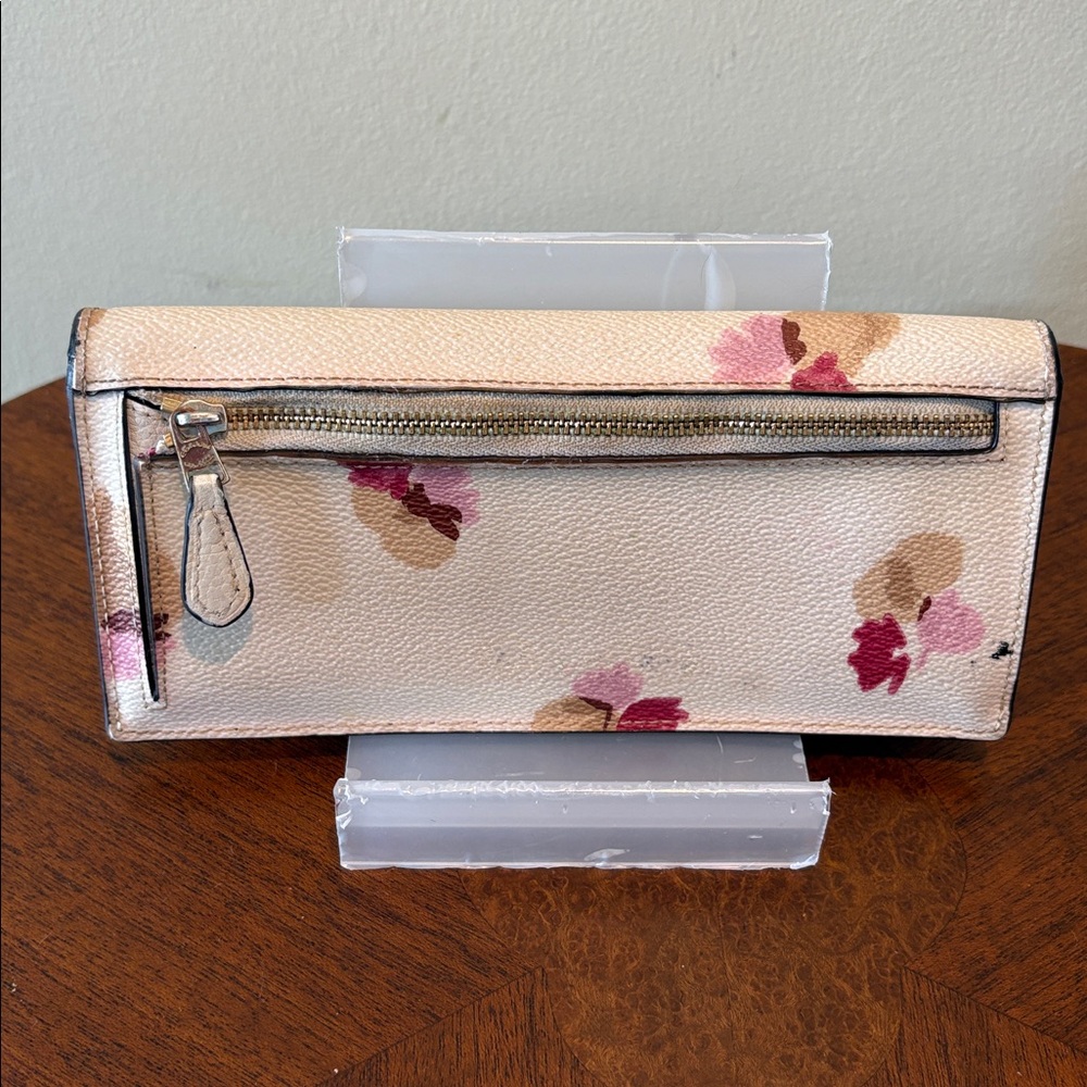 COACH Floral Continental Wallet long wallet coated canvas Pink Tan Cream goldton - Picture 6 of 16